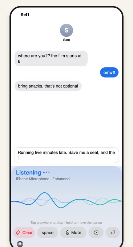 Sotto Voce's keyboard listening in a chat